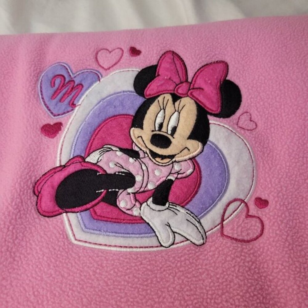 Disney Store Minnie Mouse Fleece Blanket Pink Hearts Cozy Nursery 50 x 64 retro